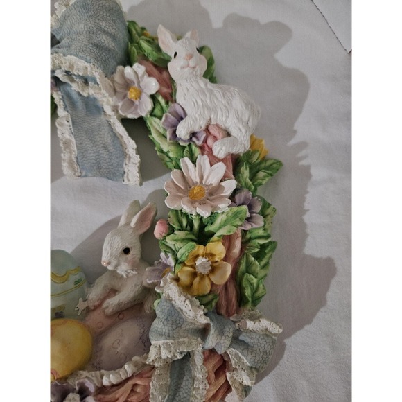 13" Hand Painted Easter Resin Wreath Bunny Holiday Seasonal Spring #59054 - Picture 5 of 8
